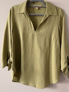 Michael Michael Kors Olive Green Collared Tie Sleeve Blouse Size M
